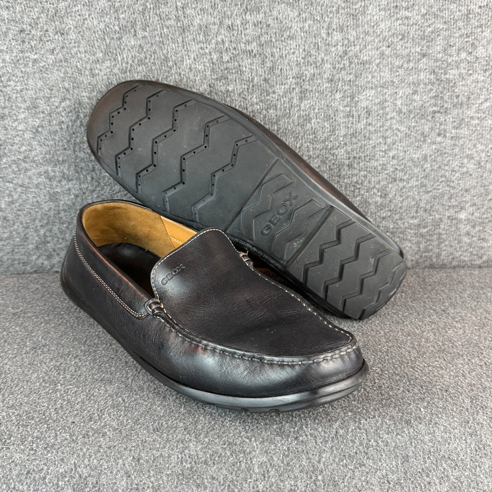 Geox Loafers Mens 10 Black Leather Slip On Moccasin Shoes